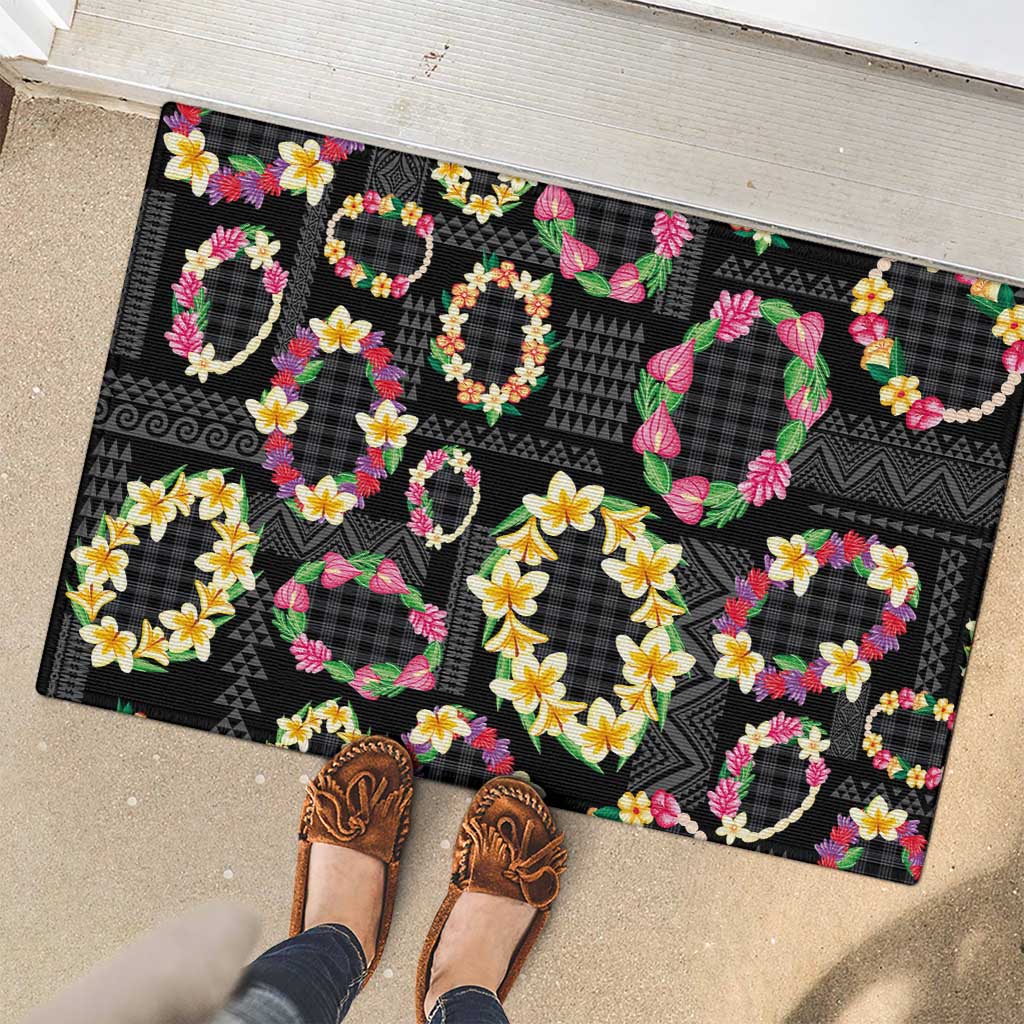 Hawaiian Kakau Tattoo Leis and Palaka Pattern Rubber Doormat Traditional Aloha Tribal Black Color LT03 - Polynesian Pride