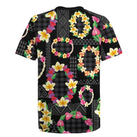 Hawaiian Kakau Tattoo Leis and Palaka Pattern Rugby Jersey Traditional Aloha Tribal Black Color