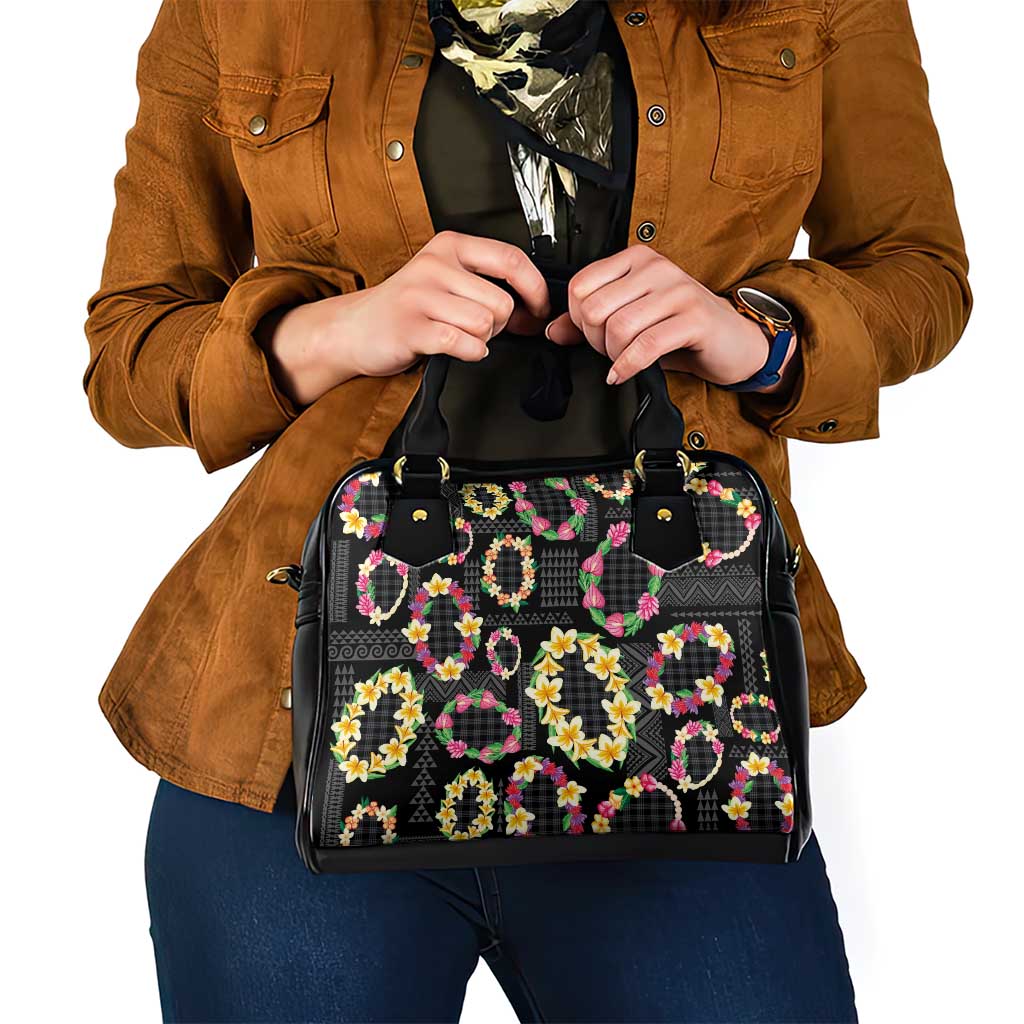Hawaiian Kakau Tattoo Leis and Palaka Pattern Shoulder Handbag Traditional Aloha Tribal Black Color LT03 - Polynesian Pride