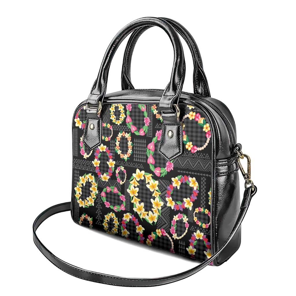 Hawaiian Kakau Tattoo Leis and Palaka Pattern Shoulder Handbag Traditional Aloha Tribal Black Color LT03 - Polynesian Pride