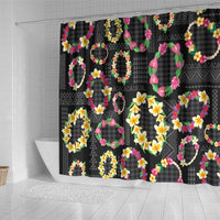Hawaiian Kakau Tattoo Leis and Palaka Pattern Shower Curtain Traditional Aloha Tribal Black Color LT03 - Polynesian Pride