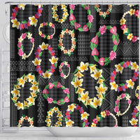 Hawaiian Kakau Tattoo Leis and Palaka Pattern Shower Curtain Traditional Aloha Tribal Black Color LT03 - Polynesian Pride
