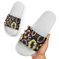 Hawaiian Kakau Tattoo Leis and Palaka Pattern Slide Sandals Traditional Aloha Tribal Black Color LT03 - Polynesian Pride