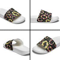 Hawaiian Kakau Tattoo Leis and Palaka Pattern Slide Sandals Traditional Aloha Tribal Black Color LT03 - Polynesian Pride