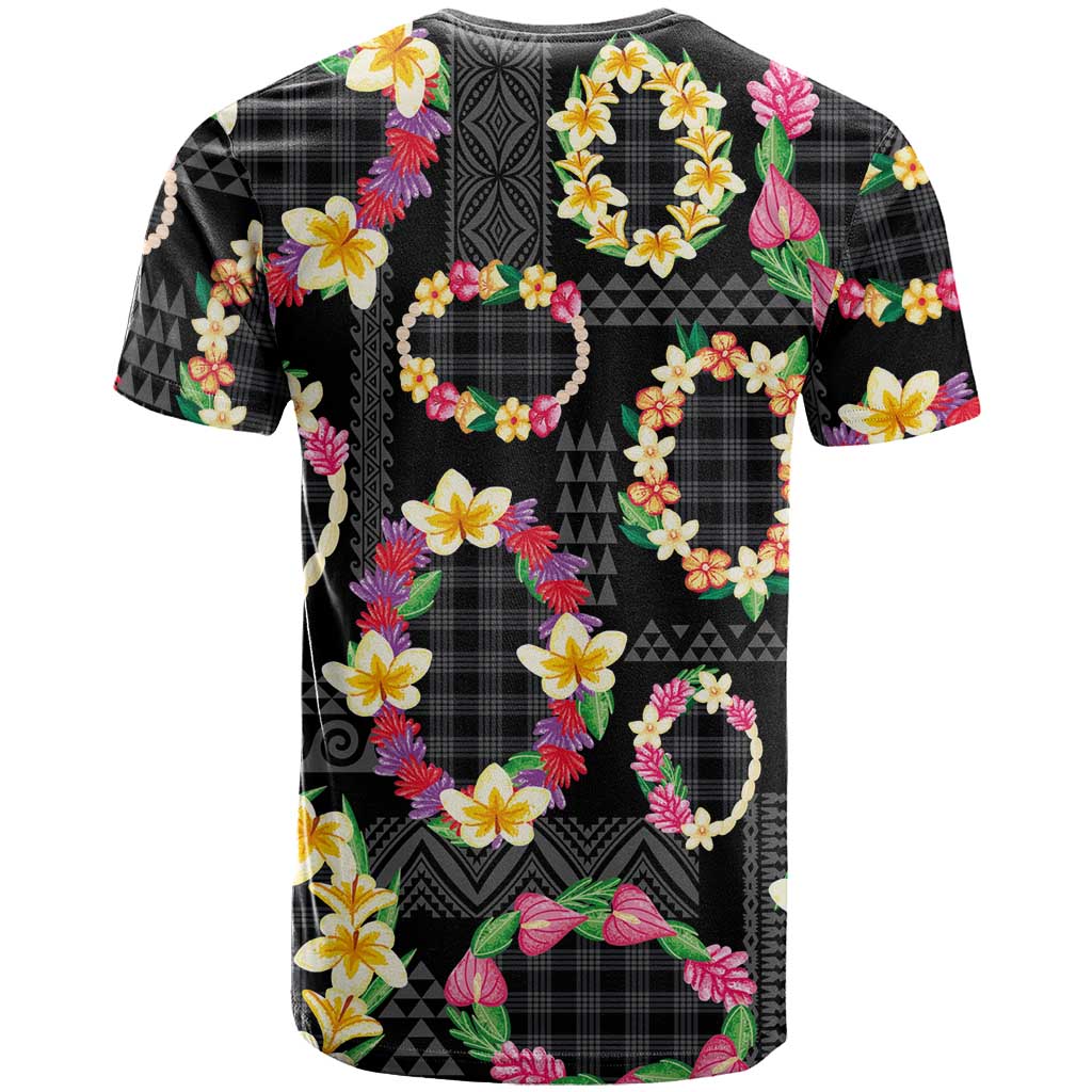 Hawaiian Kakau Tattoo Leis and Palaka Pattern T Shirt Traditional Aloha Tribal Black Color LT03 - Polynesian Pride