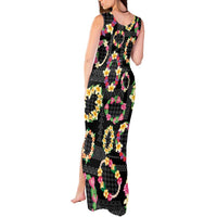 Hawaiian Kakau Tattoo Leis and Palaka Pattern Tank Maxi Dress Traditional Aloha Tribal Black Color