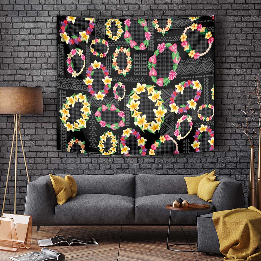 Hawaiian Kakau Tattoo Leis and Palaka Pattern Tapestry Traditional Aloha Tribal Black Color LT03 Black - Polynesian Pride