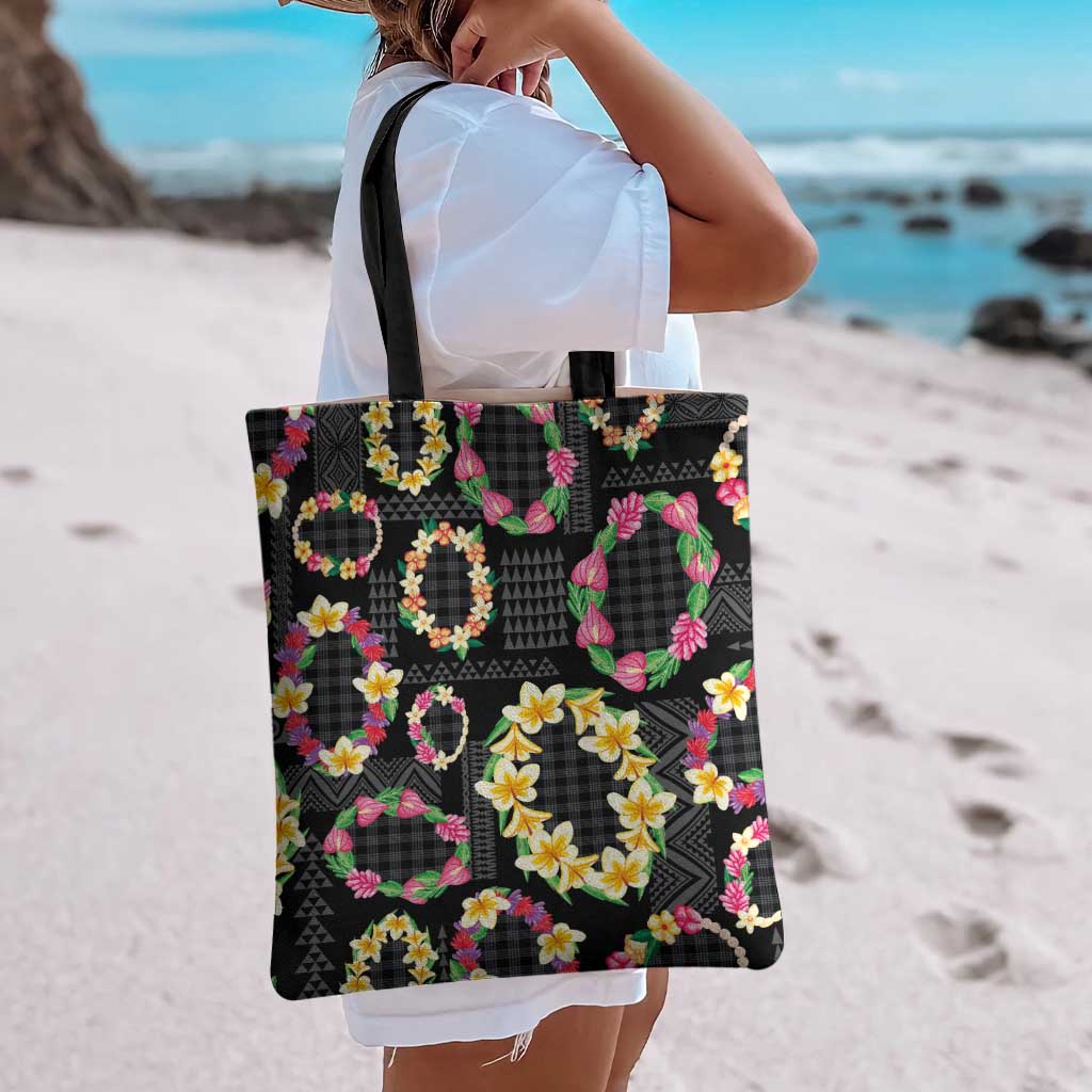 Hawaiian Kakau Tattoo Leis and Palaka Pattern Tote Bag Traditional Aloha Tribal Black Color LT03 - Polynesian Pride