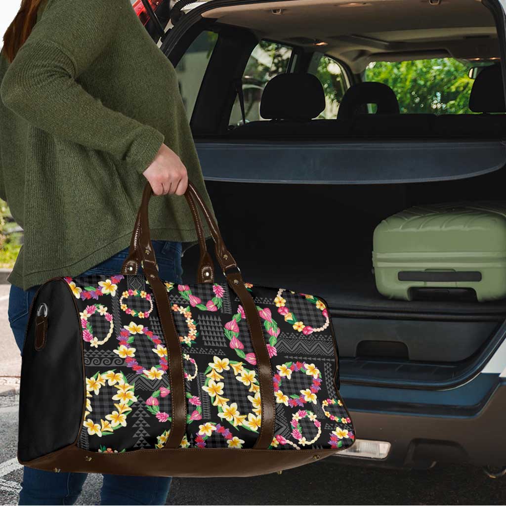 Hawaiian Kakau Tattoo Leis and Palaka Pattern Travel Bag Traditional Aloha Tribal Black Color LT03 - Polynesian Pride