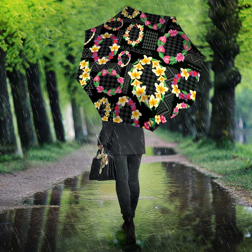 Hawaiian Kakau Tattoo Leis and Palaka Pattern Umbrella Traditional Aloha Tribal Black Color LT03 - Polynesian Pride