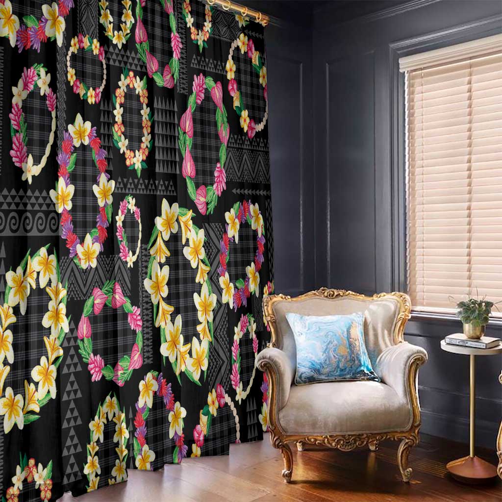 Hawaiian Kakau Tattoo Leis and Palaka Pattern Window Curtain Traditional Aloha Tribal Black Color LT03 - Polynesian Pride