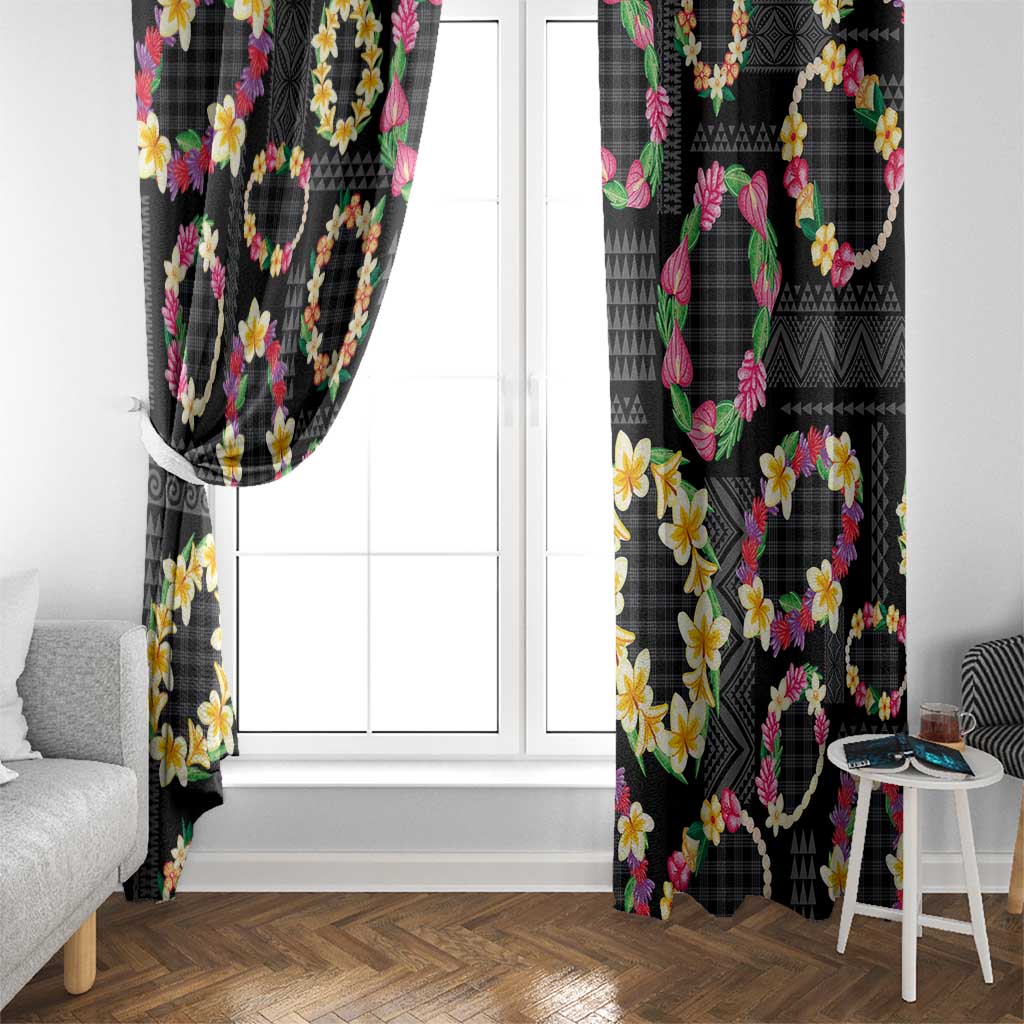 Hawaiian Kakau Tattoo Leis and Palaka Pattern Window Curtain Traditional Aloha Tribal Black Color LT03 - Polynesian Pride
