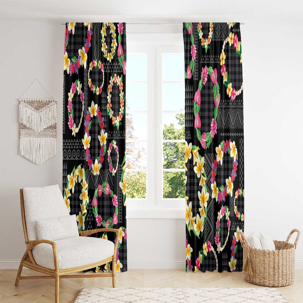 Hawaiian Kakau Tattoo Leis and Palaka Pattern Window Curtain Traditional Aloha Tribal Black Color LT03 - Polynesian Pride