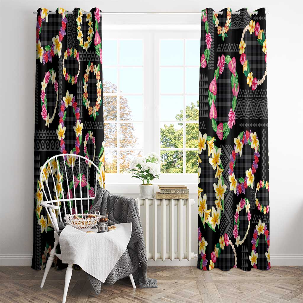 Hawaiian Kakau Tattoo Leis and Palaka Pattern Window Curtain Traditional Aloha Tribal Black Color LT03 - Polynesian Pride