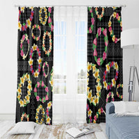 Hawaiian Kakau Tattoo Leis and Palaka Pattern Window Curtain Traditional Aloha Tribal Black Color LT03 - Polynesian Pride