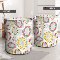 Hawaiian Kakau Tattoo Leis and Palaka Pattern Laundry Basket Traditional Aloha Tribal White Color