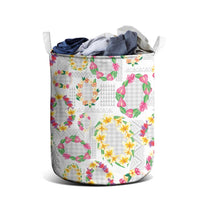 Hawaiian Kakau Tattoo Leis and Palaka Pattern Laundry Basket Traditional Aloha Tribal White Color