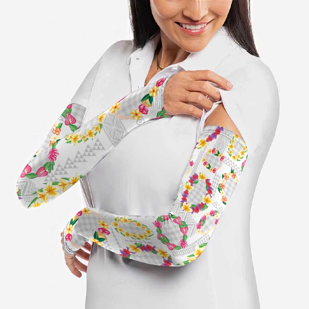 Hawaiian Kakau Tattoo Leis and Palaka Pattern Arm Sleeves Traditional Aloha Tribal White Color LT03 - Polynesian Pride