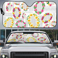 Hawaiian Kakau Tattoo Leis and Palaka Pattern Auto Sun Shade Traditional Aloha Tribal White Color LT03 White - Polynesian Pride