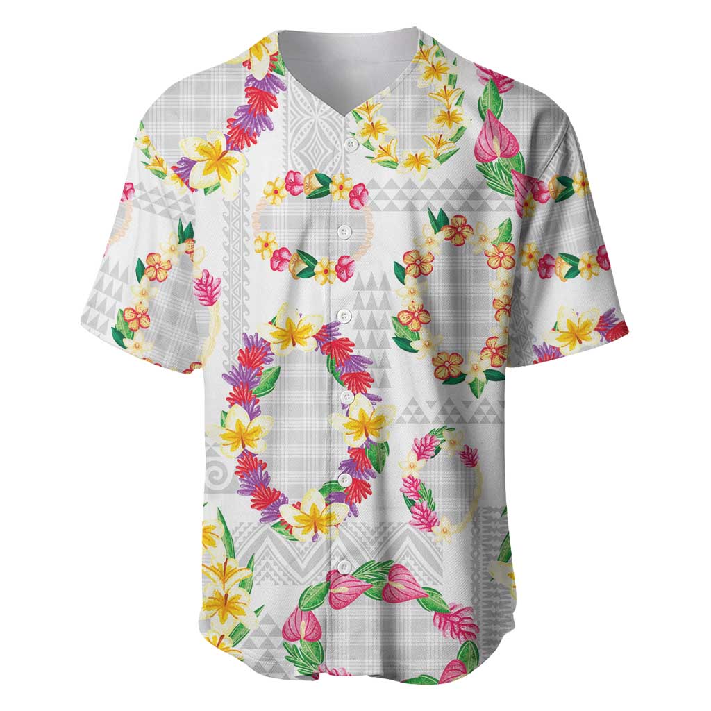 Hawaiian Kakau Tattoo Leis and Palaka Pattern Baseball Jersey Traditional Aloha Tribal White Color