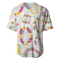 Hawaiian Kakau Tattoo Leis and Palaka Pattern Baseball Jersey Traditional Aloha Tribal White Color