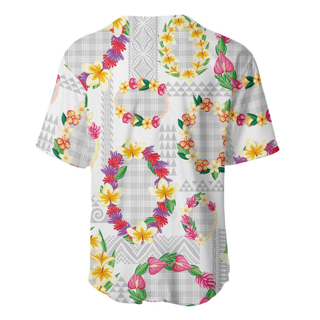Hawaiian Kakau Tattoo Leis and Palaka Pattern Baseball Jersey Traditional Aloha Tribal White Color