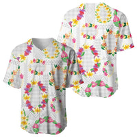Hawaiian Kakau Tattoo Leis and Palaka Pattern Baseball Jersey Traditional Aloha Tribal White Color