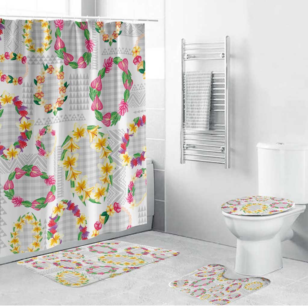 Hawaiian Kakau Tattoo Leis and Palaka Pattern Bathroom Set Traditional Aloha Tribal White Color LT03 Bathroom Set (4 pcs) White - Polynesian Pride