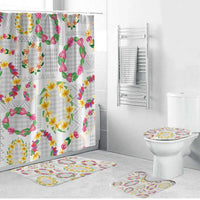 Hawaiian Kakau Tattoo Leis and Palaka Pattern Bathroom Set Traditional Aloha Tribal White Color LT03 Bathroom Set (4 pcs) White - Polynesian Pride