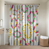 Hawaiian Kakau Tattoo Leis and Palaka Pattern Bathroom Set Traditional Aloha Tribal White Color LT03 Shower Curtain Only White - Polynesian Pride