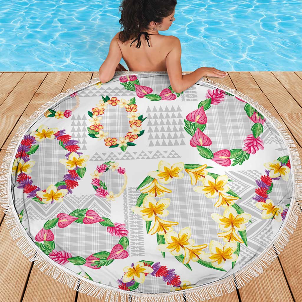 Hawaiian Kakau Tattoo Leis and Palaka Pattern Beach Blanket Traditional Aloha Tribal White Color LT03 - Polynesian Pride