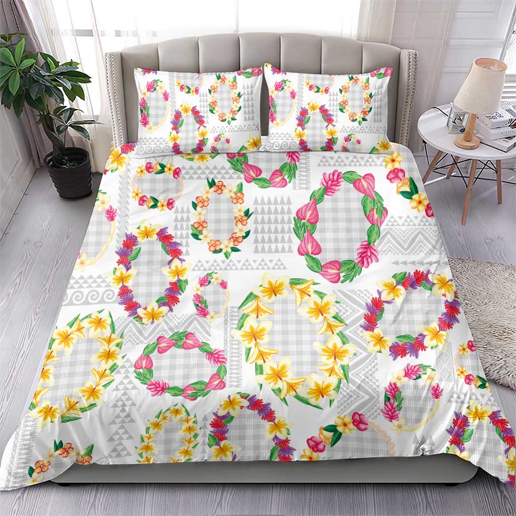 Hawaiian Kakau Tattoo Leis and Palaka Pattern Bedding Set Traditional Aloha Tribal White Color LT03 - Polynesian Pride