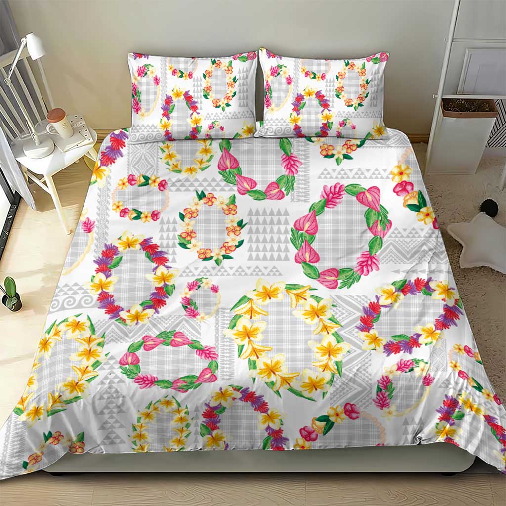 Hawaiian Kakau Tattoo Leis and Palaka Pattern Bedding Set Traditional Aloha Tribal White Color LT03 - Polynesian Pride