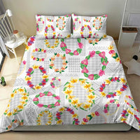 Hawaiian Kakau Tattoo Leis and Palaka Pattern Bedding Set Traditional Aloha Tribal White Color LT03 - Polynesian Pride