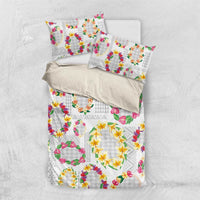 Hawaiian Kakau Tattoo Leis and Palaka Pattern Bedding Set Traditional Aloha Tribal White Color LT03 US Twin 172cm x 218cm White - Polynesian Pride