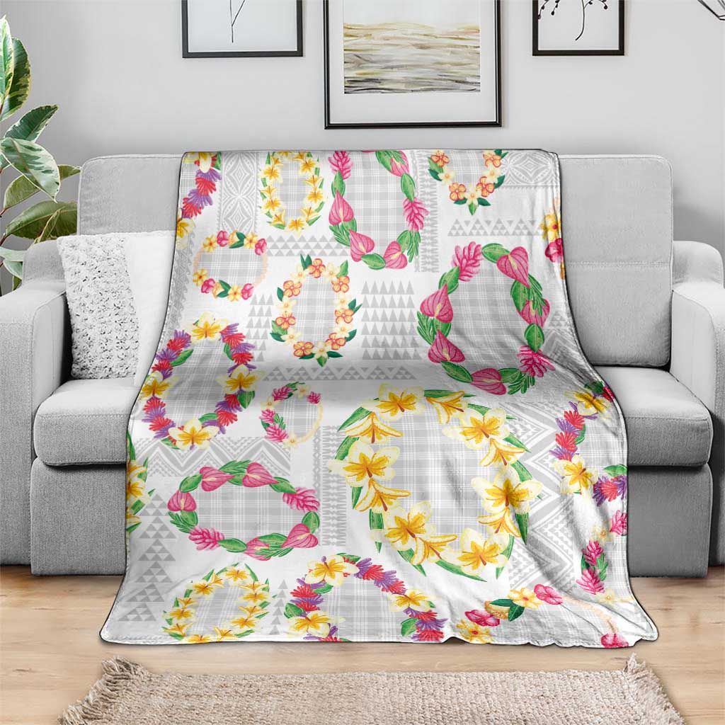 Hawaiian Kakau Tattoo Leis and Palaka Pattern Blanket Traditional Aloha Tribal White Color LT03 - Polynesian Pride