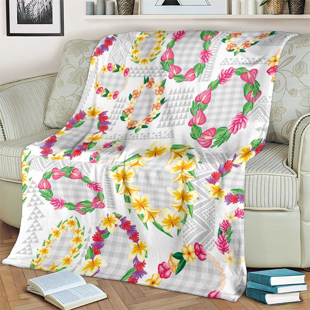 Hawaiian Kakau Tattoo Leis and Palaka Pattern Blanket Traditional Aloha Tribal White Color LT03 - Polynesian Pride