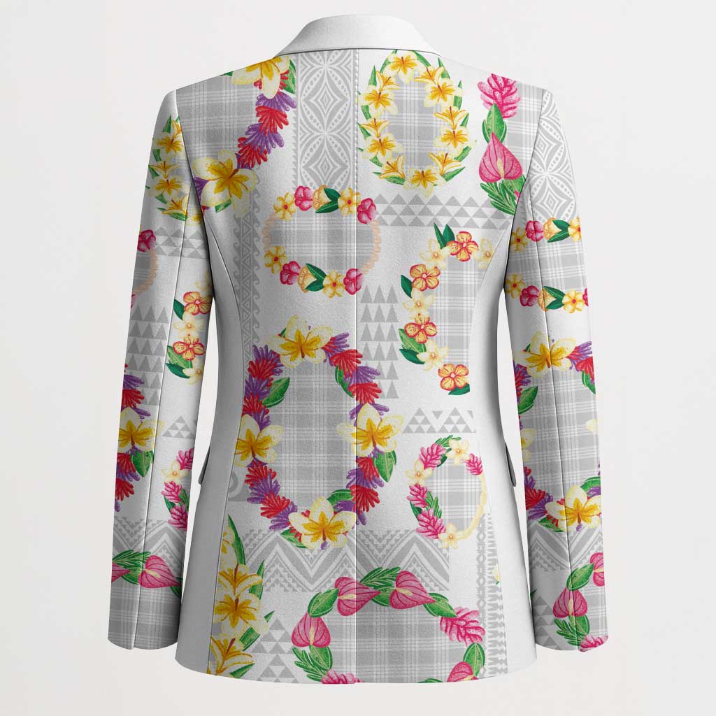 Hawaiian Kakau Tattoo Leis and Palaka Pattern Blazer Traditional Aloha Tribal White Color