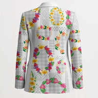 Hawaiian Kakau Tattoo Leis and Palaka Pattern Blazer Traditional Aloha Tribal White Color