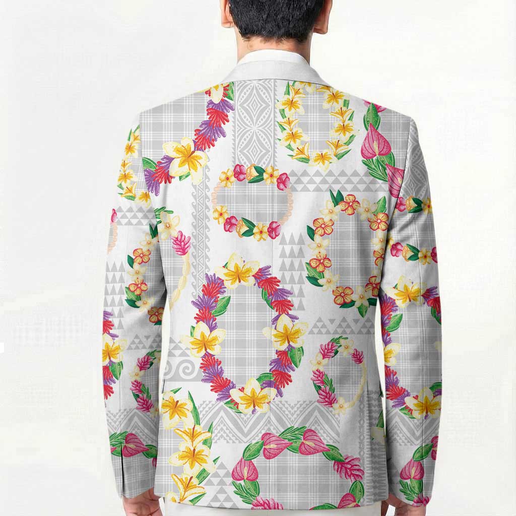 Hawaiian Kakau Tattoo Leis and Palaka Pattern Blazer Traditional Aloha Tribal White Color