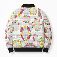 Hawaiian Kakau Tattoo Leis and Palaka Pattern Bomber Puffer Jacket Traditional Aloha Tribal White Color LT03 - Polynesian Pride