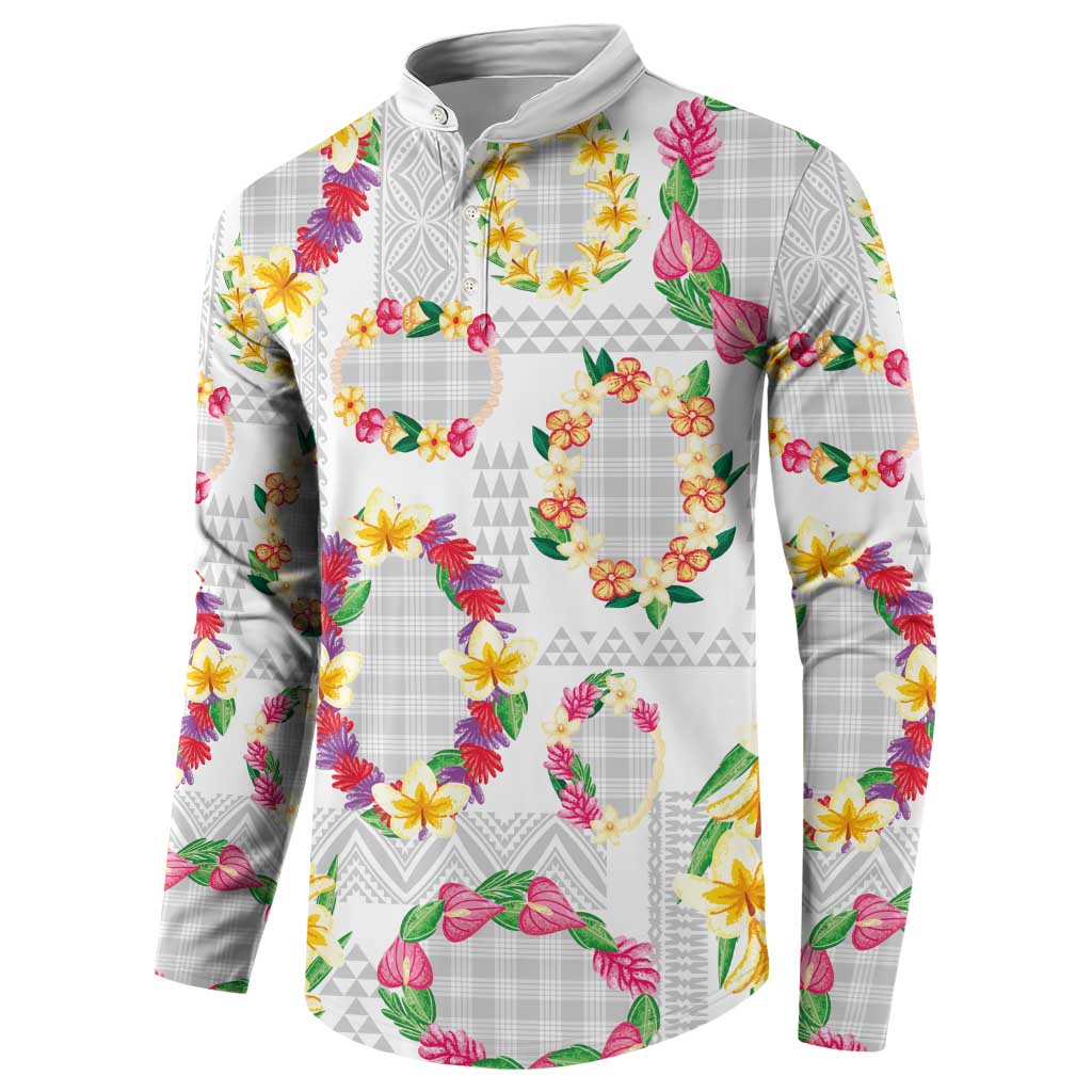 Hawaiian Kakau Tattoo Leis and Palaka Pattern Button Sweatshirt Traditional Aloha Tribal White Color LT03 - Polynesian Pride