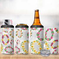 Hawaiian Kakau Tattoo Leis and Palaka Pattern 4 in 1 Can Cooler Tumbler Traditional Aloha Tribal White Color
