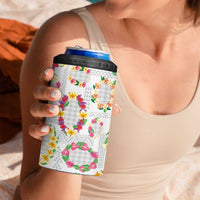 Hawaiian Kakau Tattoo Leis and Palaka Pattern 4 in 1 Can Cooler Tumbler Traditional Aloha Tribal White Color