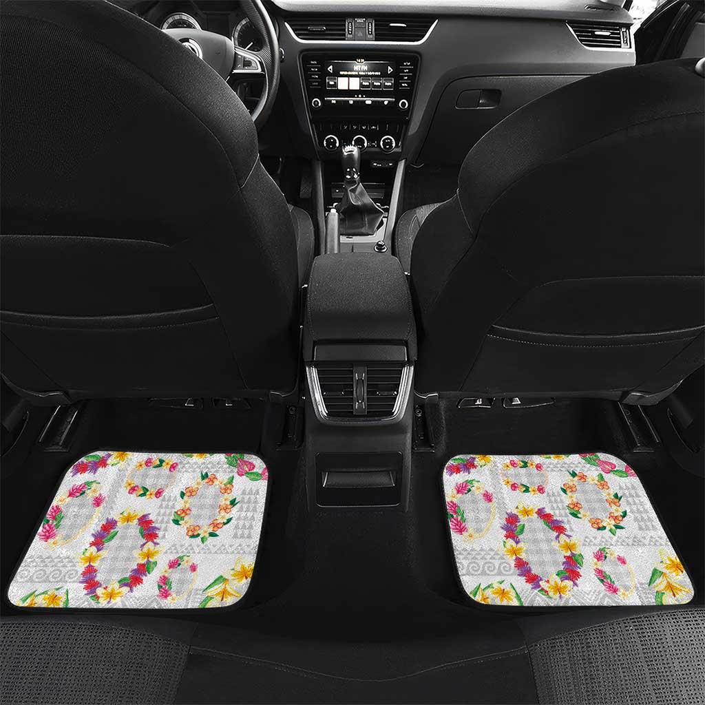 Hawaiian Kakau Tattoo Leis and Palaka Pattern Car Mats Traditional Aloha Tribal White Color LT03 Set 2pcs - Back White - Polynesian Pride