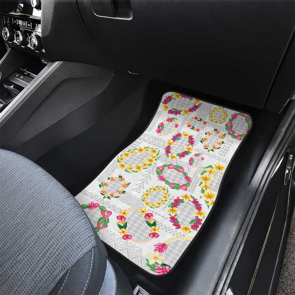 Hawaiian Kakau Tattoo Leis and Palaka Pattern Car Mats Traditional Aloha Tribal White Color LT03 - Polynesian Pride