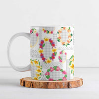 Hawaiian Kakau Tattoo Leis and Palaka Pattern Ceramic Mug Traditional Aloha Tribal White Color LT03 White - Polynesian Pride