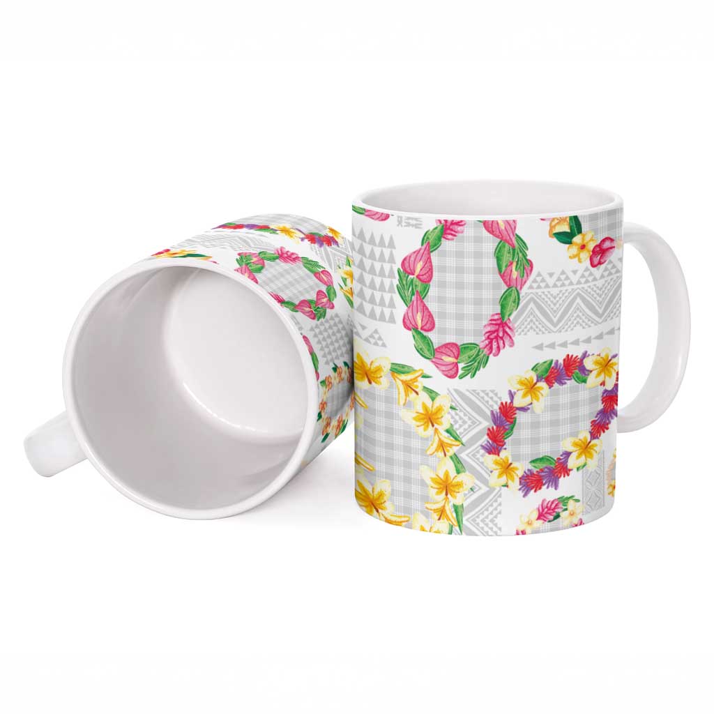Hawaiian Kakau Tattoo Leis and Palaka Pattern Ceramic Mug Traditional Aloha Tribal White Color LT03 - Polynesian Pride