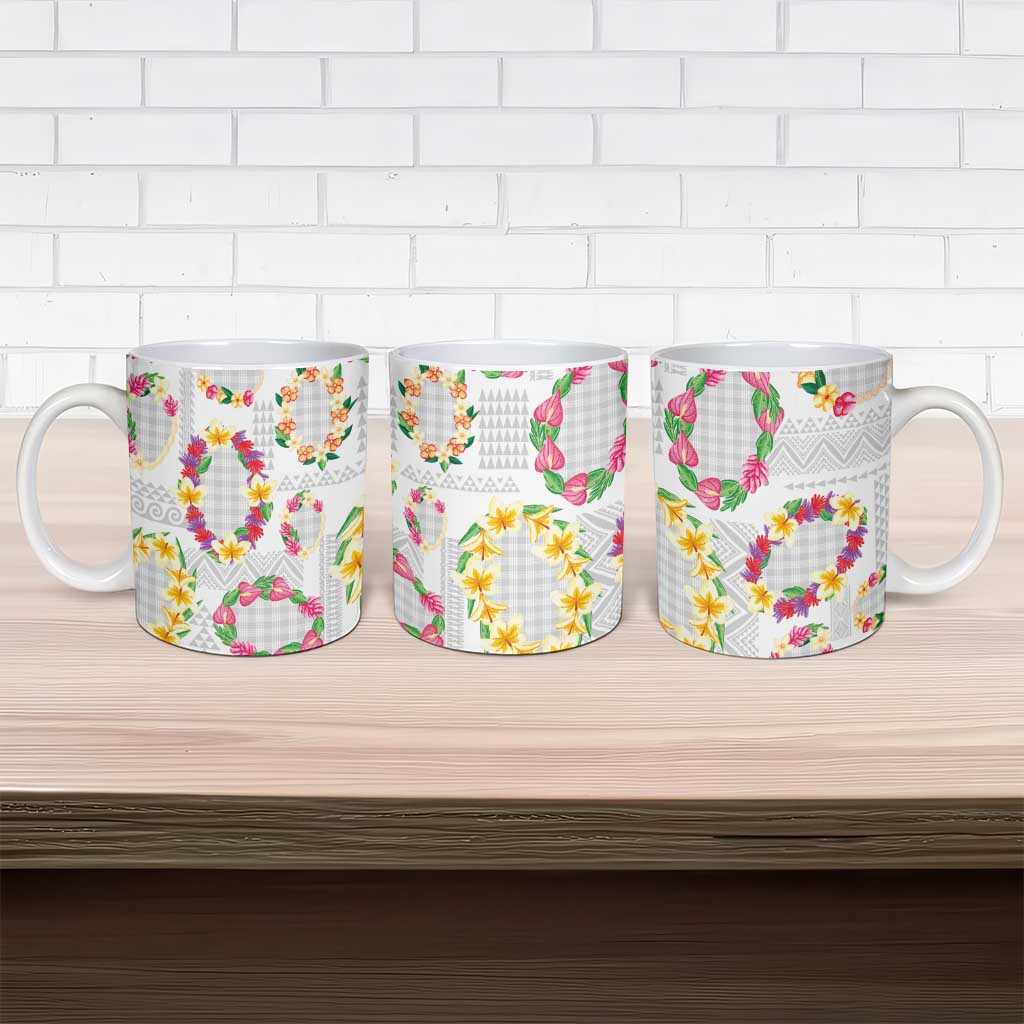 Hawaiian Kakau Tattoo Leis and Palaka Pattern Ceramic Mug Traditional Aloha Tribal White Color LT03 - Polynesian Pride