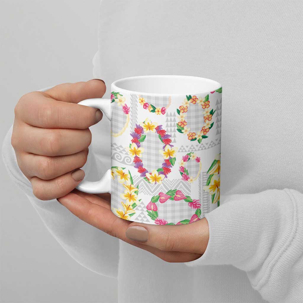 Hawaiian Kakau Tattoo Leis and Palaka Pattern Ceramic Mug Traditional Aloha Tribal White Color LT03 - Polynesian Pride
